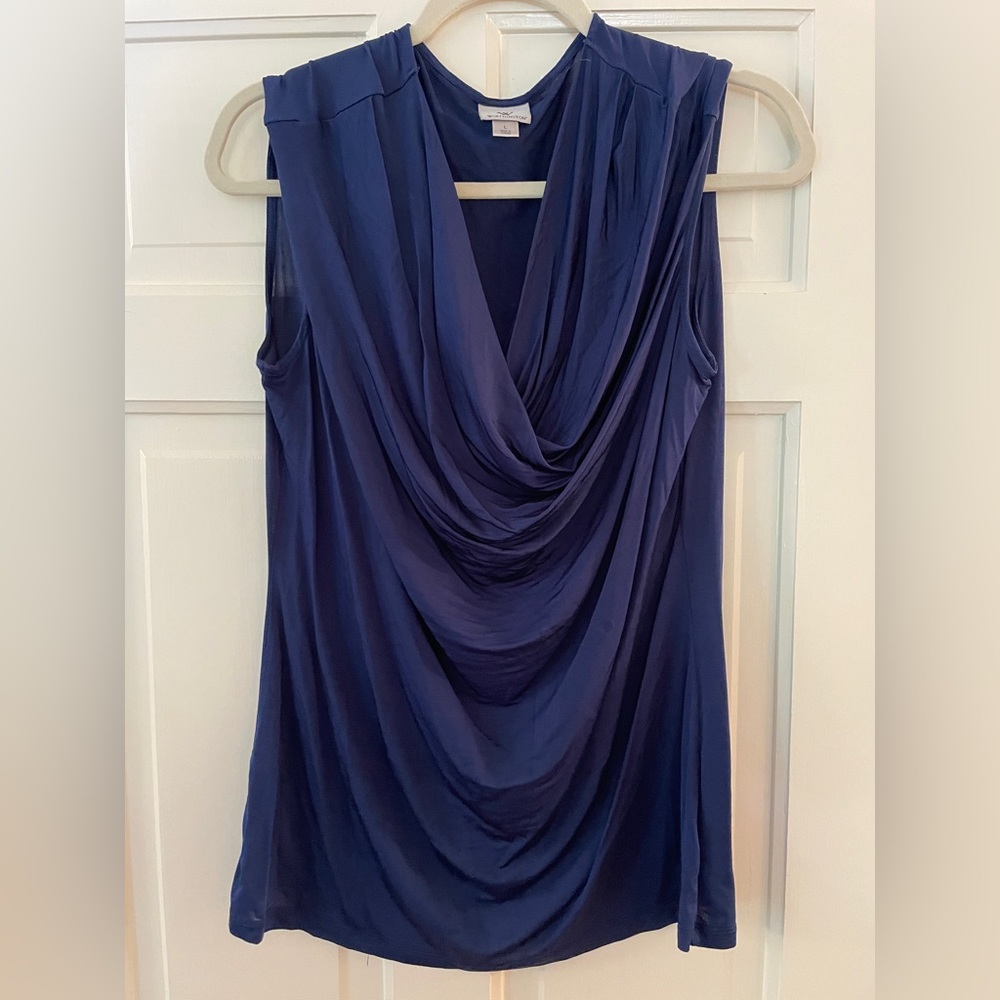 Worthington Navy Blue Draped Sleeveless Blouse